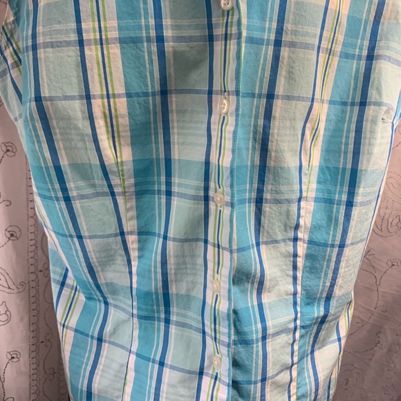 Casual Corner Annex Shirt Blue Plaid Sleeveless Collared Button Up - Picture 4 of 7